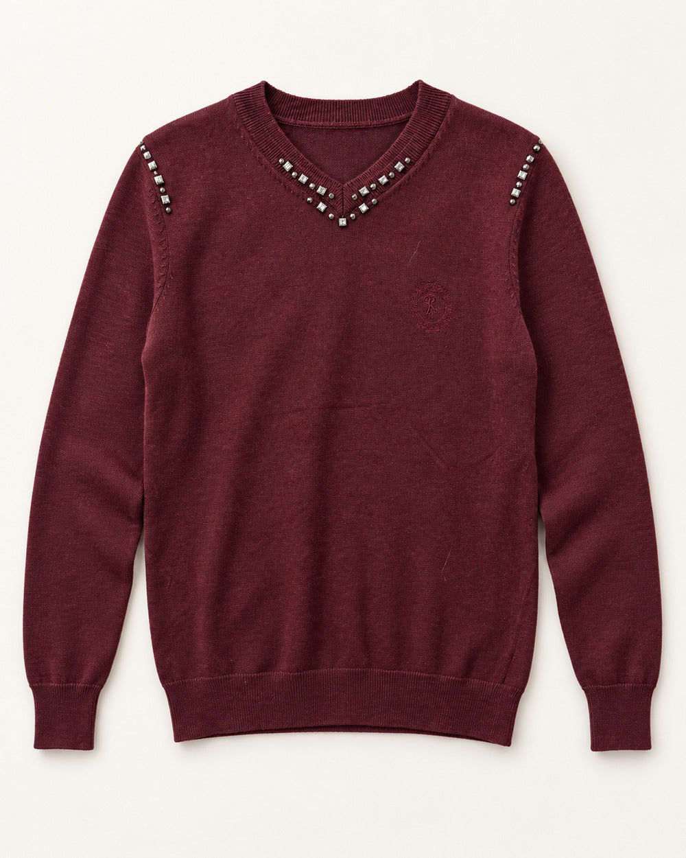 Burgundy men's preloved v-neck sweater, VW-MS295