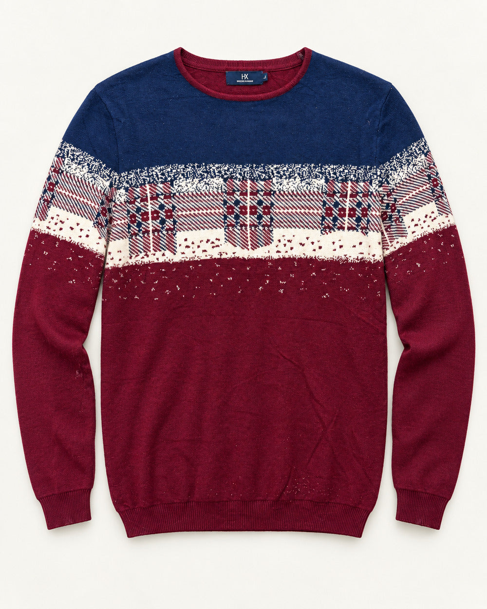Navy, Burgundy & White men's preloved crew-neck sweater, VW-MS305