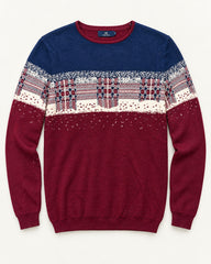Navy, Burgundy & White men's preloved crew-neck sweater, VW-MS305