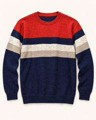 Red, Navy & Cream men's preloved crew-neck sweater, VW-MS308
