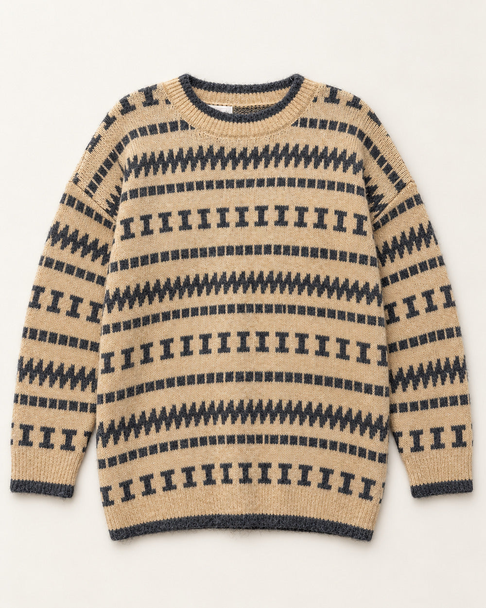 Beige & Navy men's preloved crew-neck sweater, VW-MS315