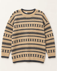 Beige & Navy men's preloved crew-neck sweater, VW-MS315