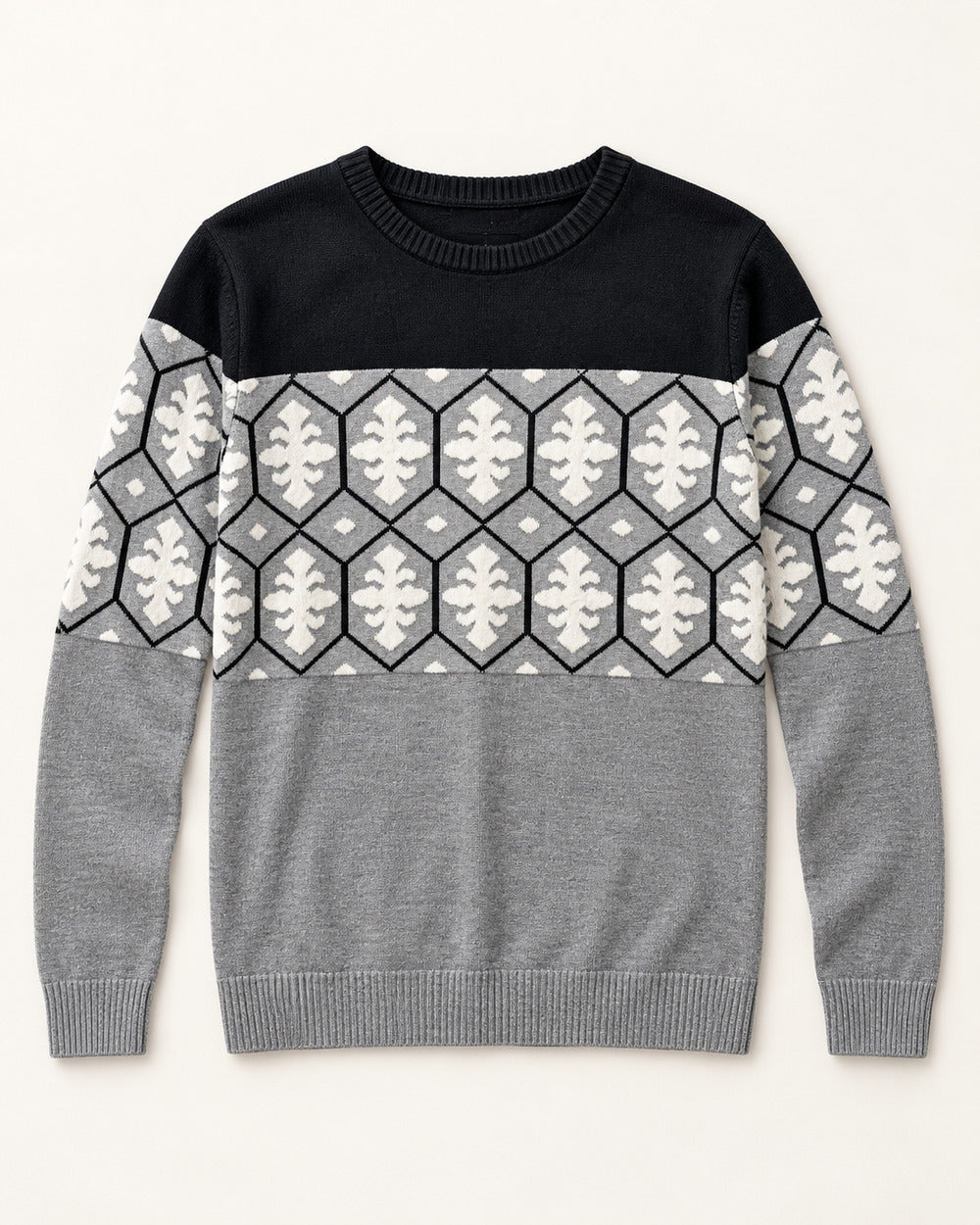 Black & Grey men's preloved crew-neck sweater, VW-MS334