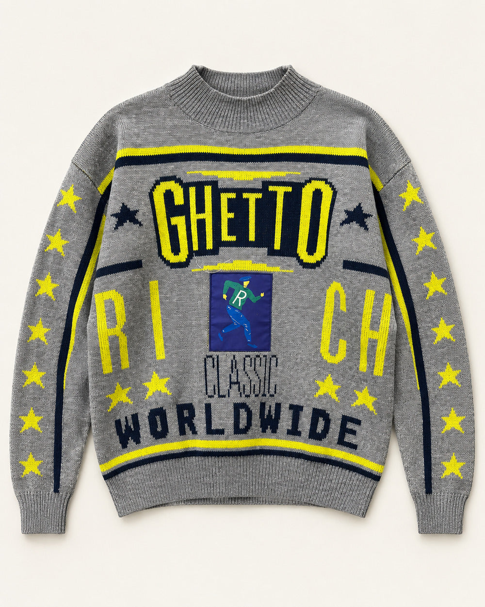 Grey & Yellow men's preloved crew-neck sweater, VW-MS342