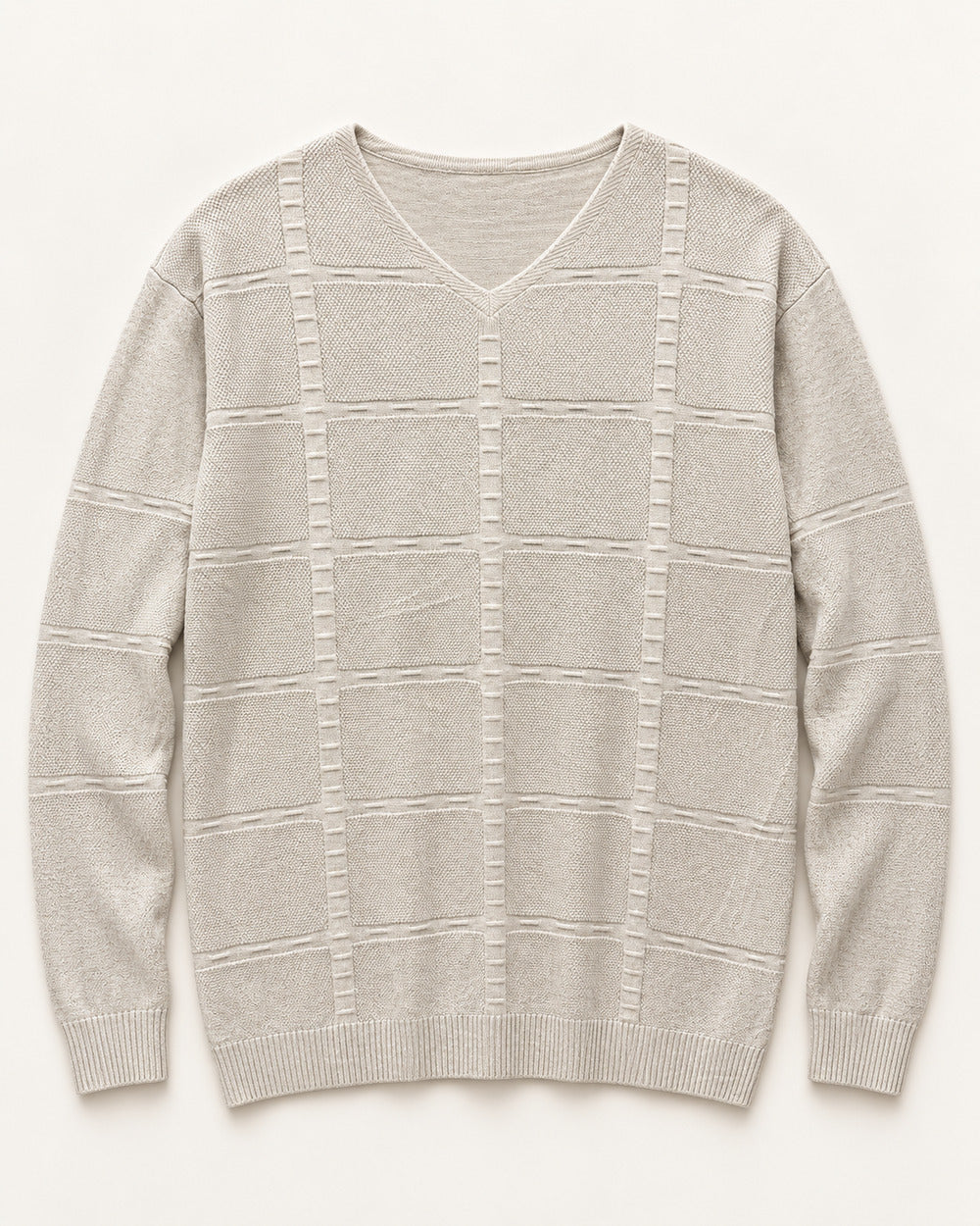 Cream men's preloved v-neck sweater, VW-MS343