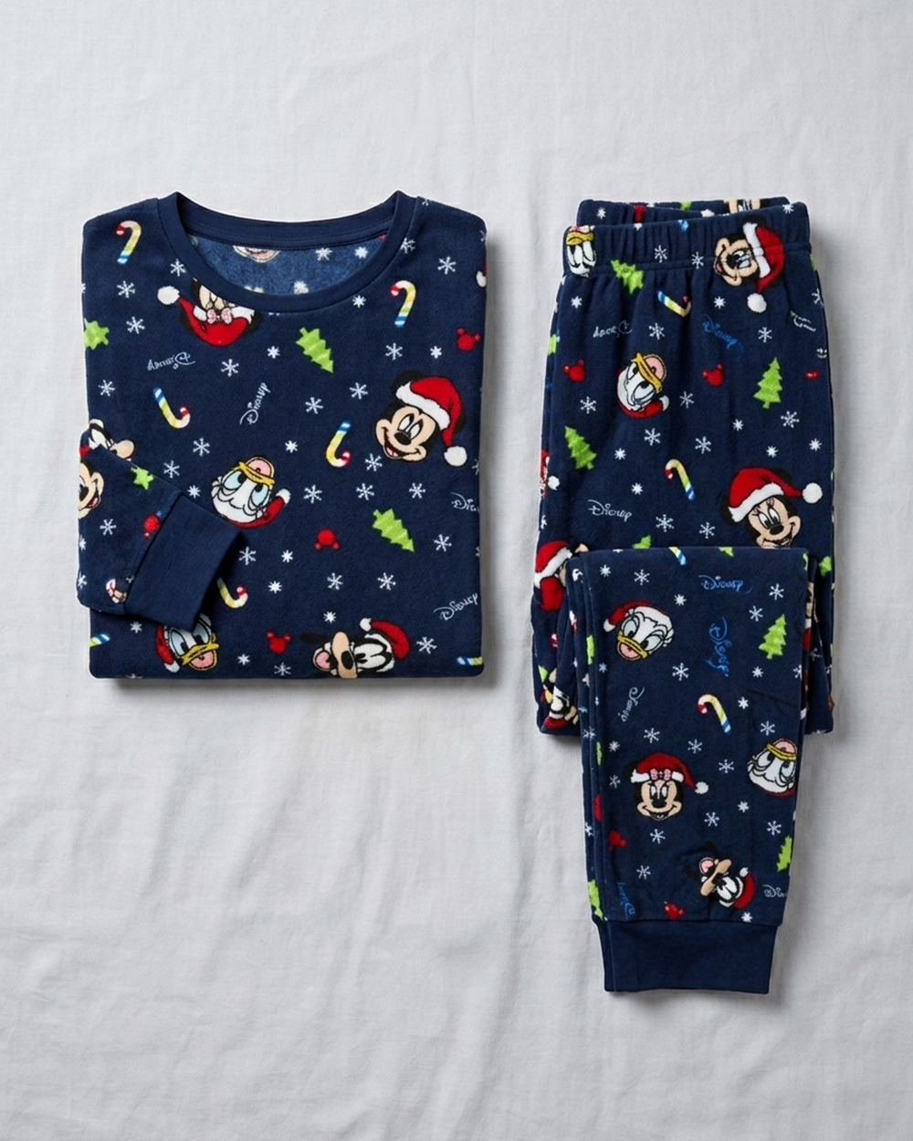 Disney Navy Festive Character Print Crew-Neck Pyjama Set – VW-NS17