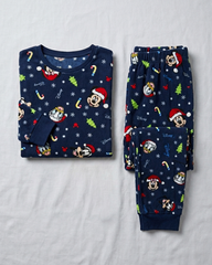 Disney Navy Festive Character Print Crew-Neck Pyjama Set – VW-NS17