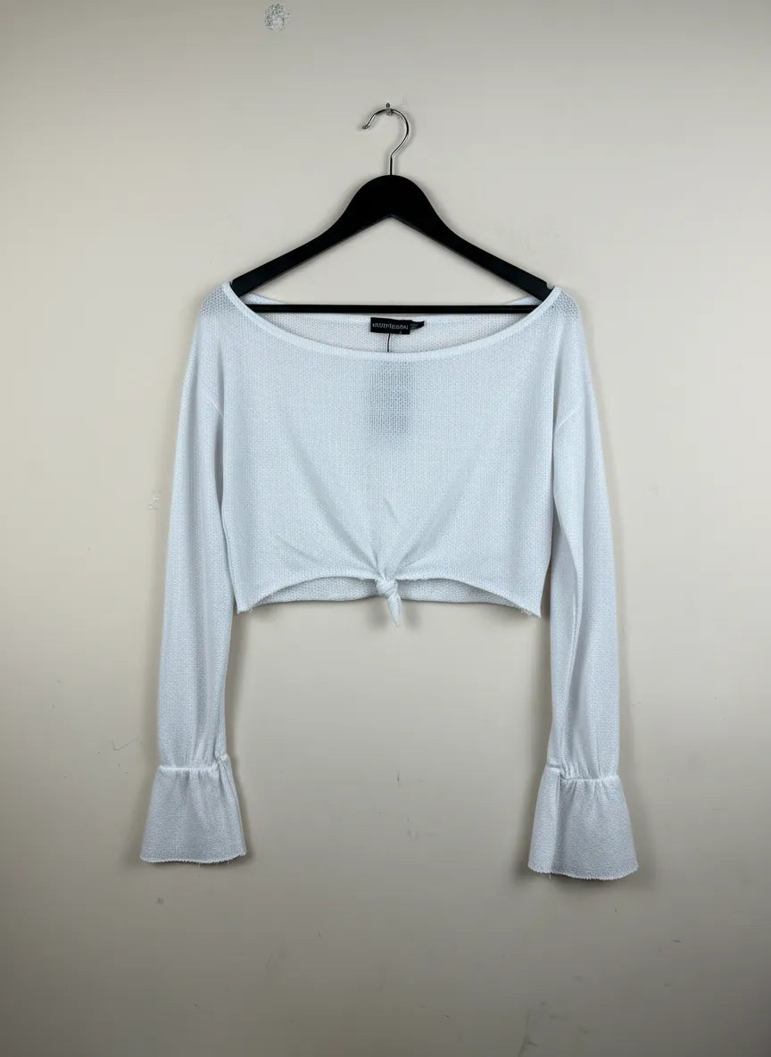 Winter Crop Tops | Pretty Little Thing | Preloved Branded | White Polyester | Premium | OTS Thrift Store Lahore Pakistan