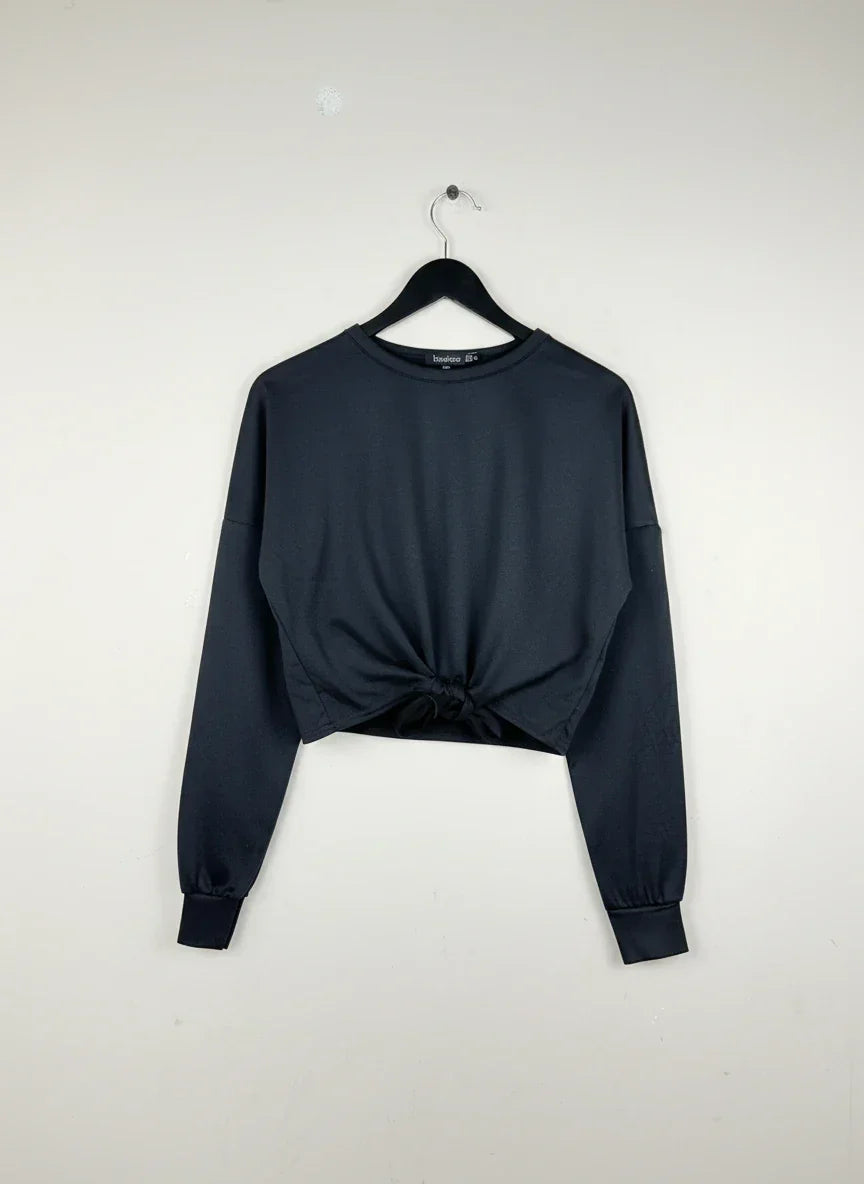 Winter Crop Tops | Boohoo | Preloved Branded | Black Polyester | Premium Plus | OTS Thrift Store Islamabad Pakistan
