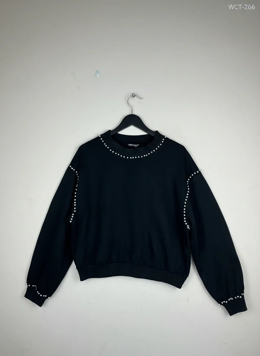 Shop Premium Winter Crop Tops by Shein | Preloved Branded Clothes | Black Polyester | Women | OTS Thrift Store Karachi Pakistan
