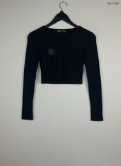 Secondhand Branded Winter Crop Tops by Zara, Black Polyester fabric, Premium condition, for Women - Online Thrift Shop Lahore Pakistan