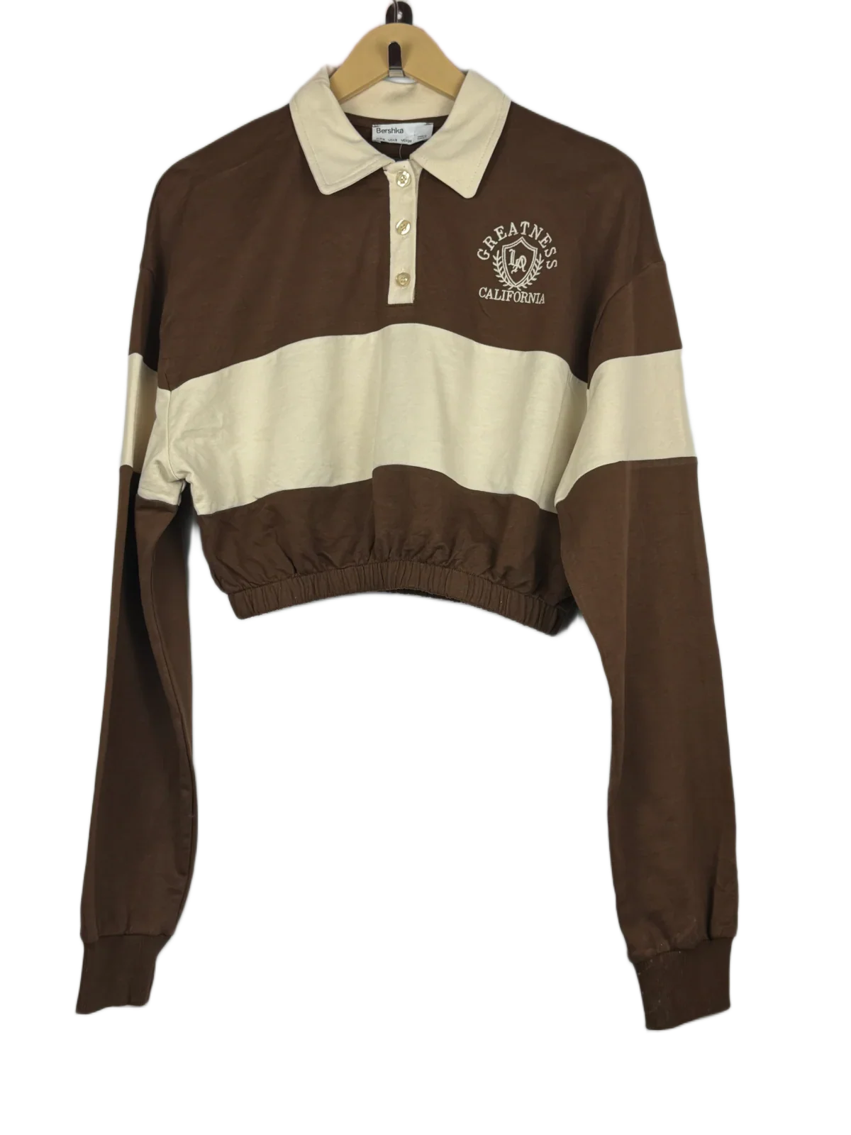 UK Imported secondhand Winter Crop Tops - Bershka brand, Brown & White Cotton, Premium condition, for Women - Online Thrift Store Karachi Pakistan