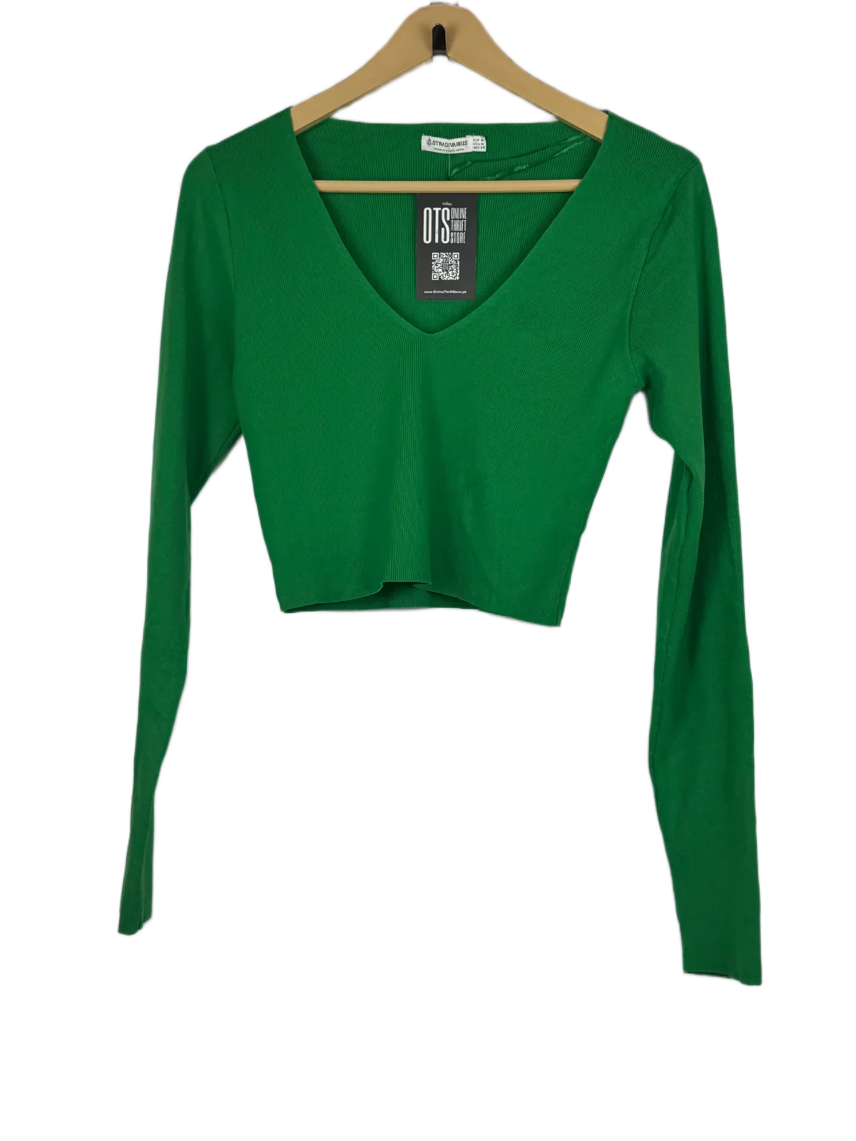 UK Imported secondhand Winter Crop Tops - Stradiva Rius brand, Green Polyester, Premium condition, for Women - Online Thrift Store Lahore Pakistan