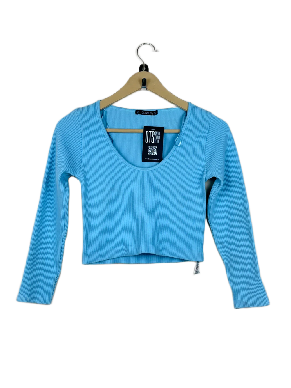 Preloved Excellent Winter Crop Tops by Dunnes, Cyan Polyester for Women - OTS Thrift Shop Islamabad Pakistan