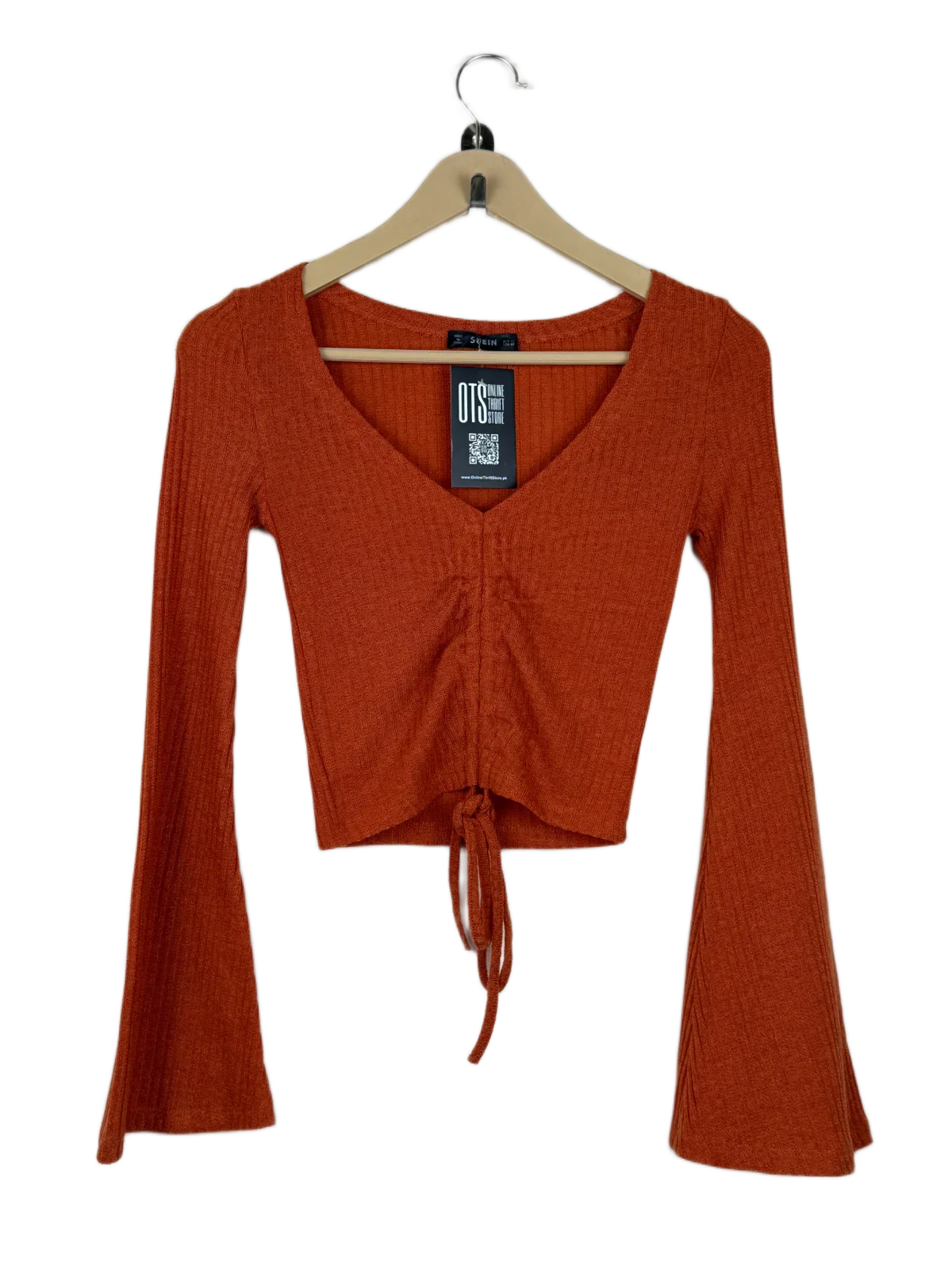 Secondhand Branded Winter Crop Tops by Shein, Rust Polyester fabric, Premium condition, for Women - Online Thrift Shop Islamabad Pakistan