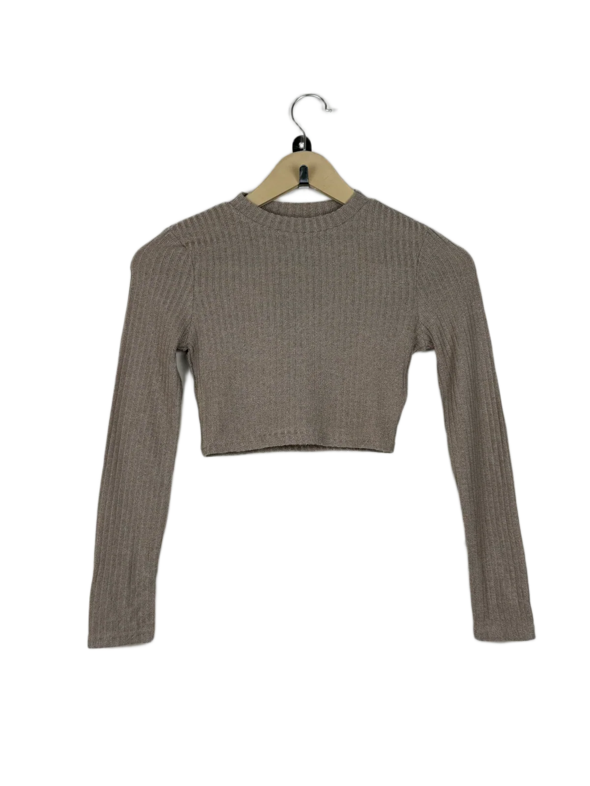 Preloved Premium Winter Crop Tops by Shein, Khaki Polyester for Women - OTS Thrift Shop Lahore Pakistan