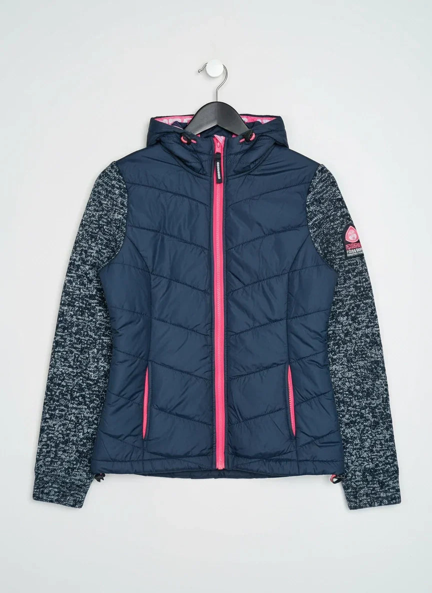 UK Imported secondhand Bomber & Puffer Jackets - super dry brand, Navy Polyester, Premium Plus condition, for Women - Online Thrift Store Karachi Pakistan