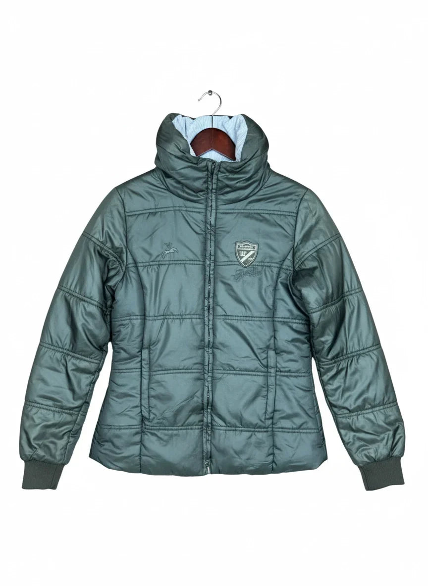 Secondhand Branded Bomber & Puffer Jackets by Spooks, Brown Polyester fabric, Premium Plus condition, for Women - Online Thrift Shop Peshawar Pakistan