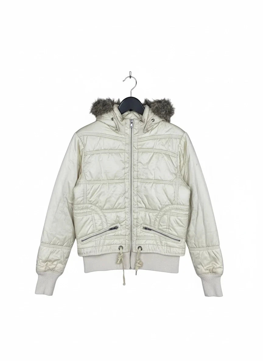Shop Excellent Bomber & Puffer Jackets by claire dk | Preloved Branded Clothes | Beige Polyester | Women | OTS Thrift Store Peshawar Pakistan