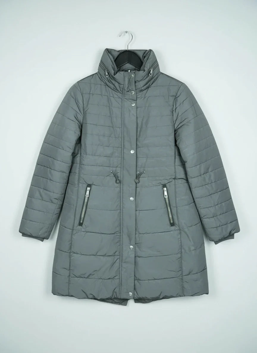 Shop Premium Plus Bomber & Puffer Jackets by Marks & Spencer | Preloved Branded Clothes | Silver Polyester | Women | OTS Thrift Store Lahore Pakistan
