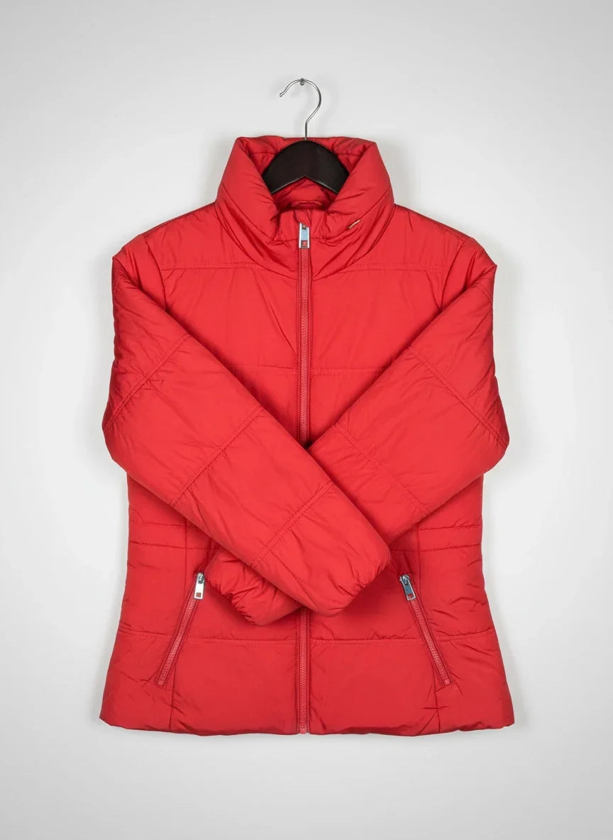 Secondhand Branded Bomber & Puffer Jackets by Marks & Spencer, Red Polyester fabric, Premium condition, for Women - Online Thrift Shop Lahore Pakistan