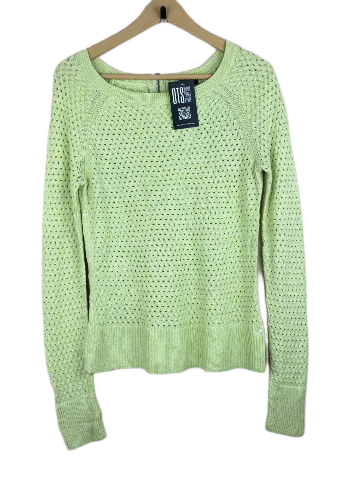 Preloved Premium Winter Knitted Tops by American Eagle, Green Cotton for Women - OTS Thrift Shop Lahore Pakistan