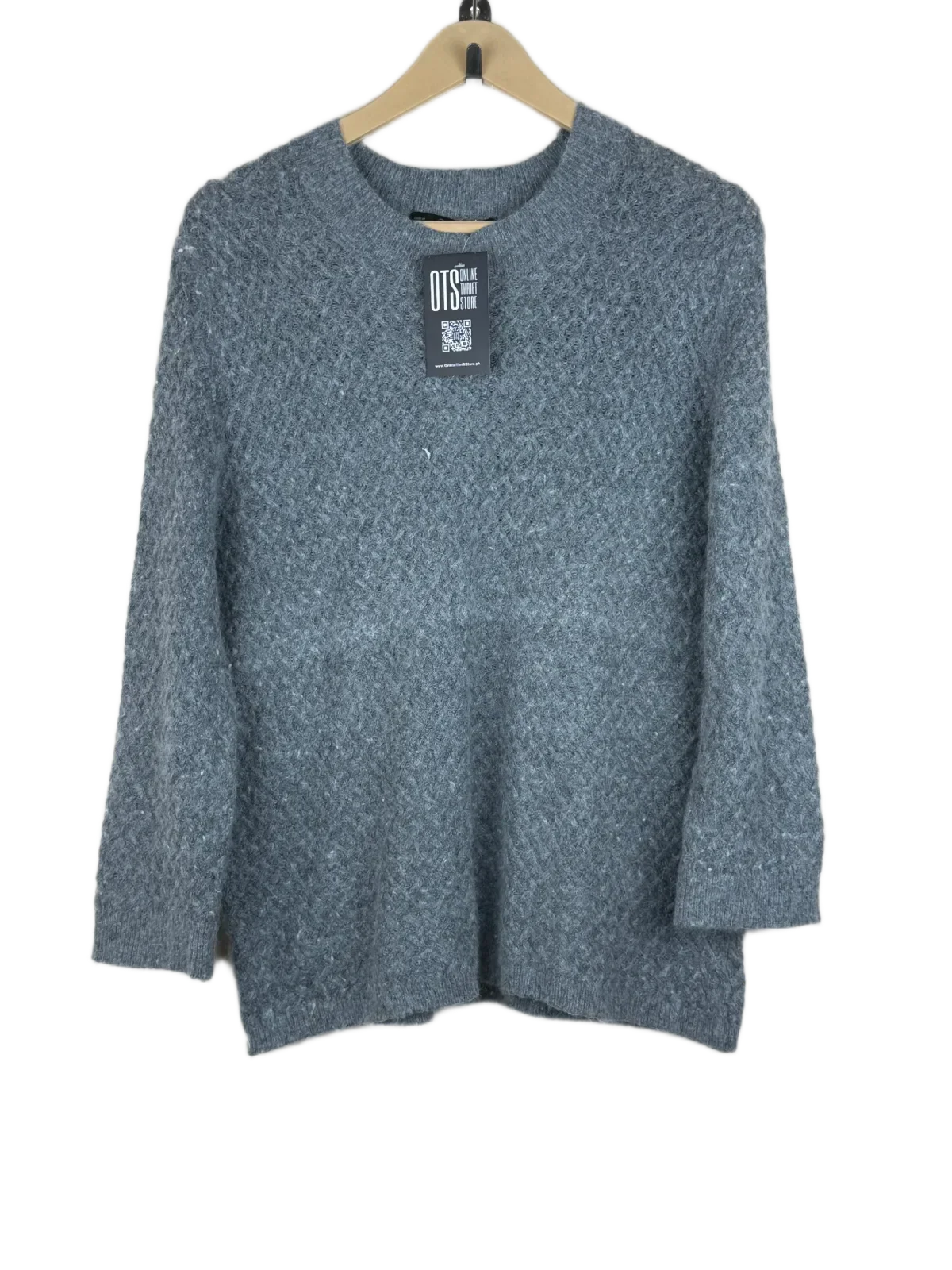 Preloved Premium Winter Knitted Tops by Lara Knit, Grey Acrylic for Women - OTS Thrift Shop Peshawar Pakistan