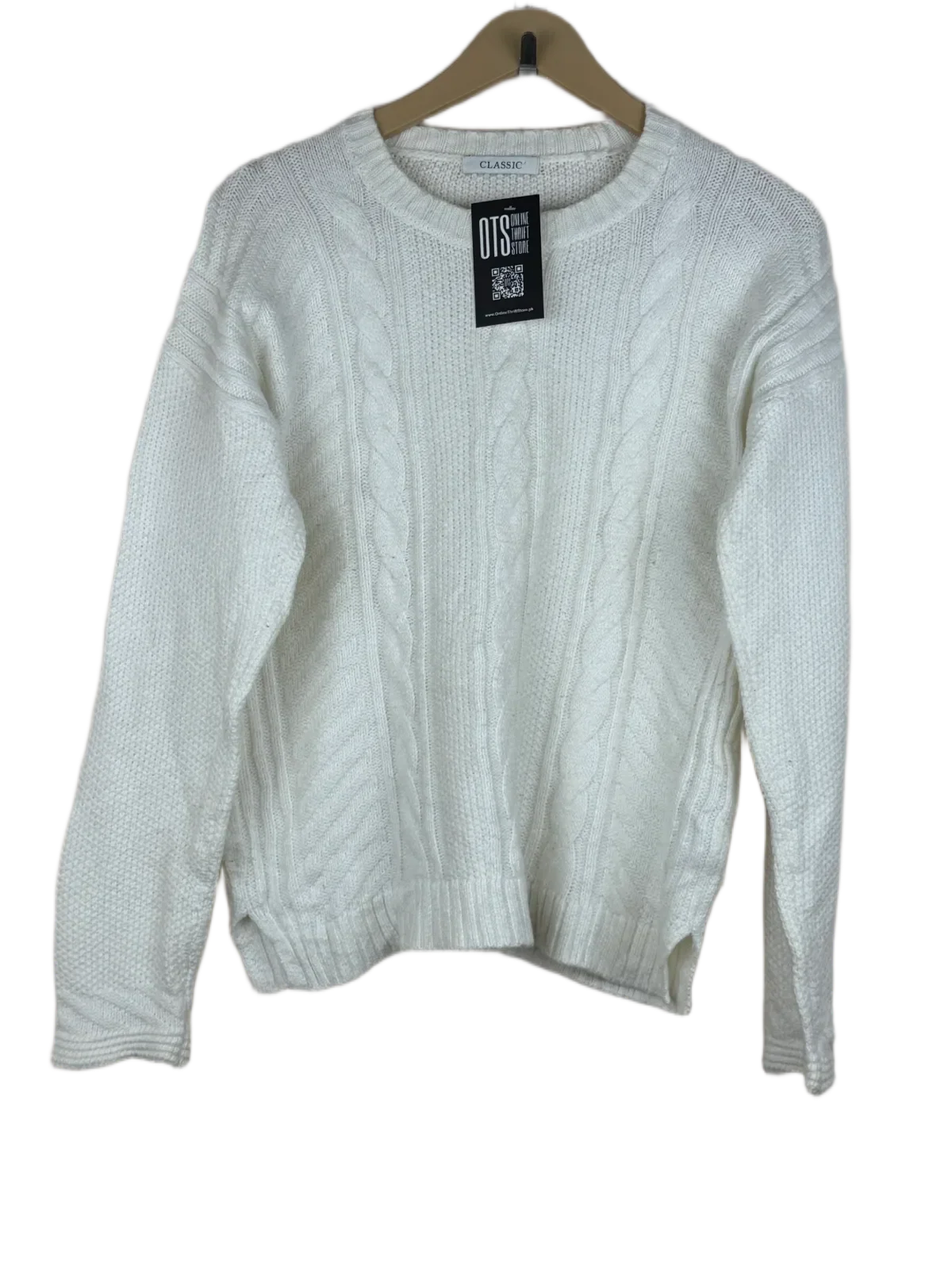 Preloved Excellent Winter Knitted Tops by Classic, White Cotton for Women - OTS Thrift Shop Lahore Pakistan