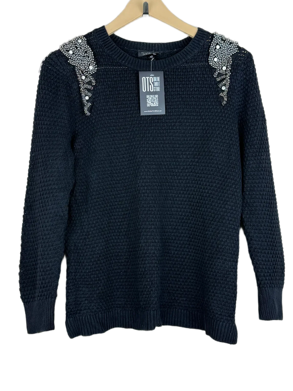 Secondhand Branded Winter Knitted Tops by Topshop, Black Cotton fabric, Excellent condition, for Women - Online Thrift Shop Karachi Pakistan