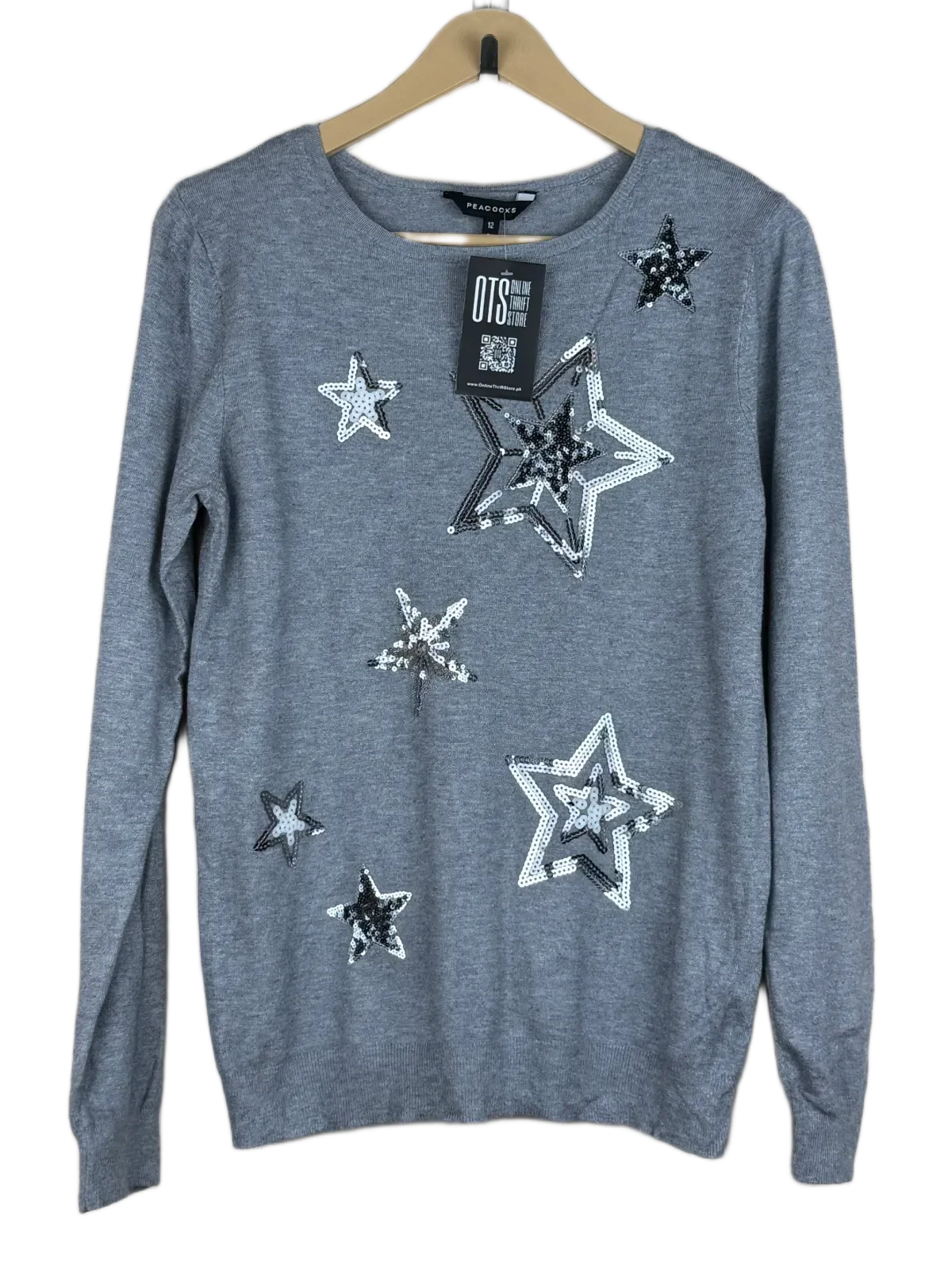 Premium Plus Condition Winter Knitted Tops | Preloved Peacocks | Grey Viscose | Thrift Shop for Women Islamabad Pakistan | OTS
