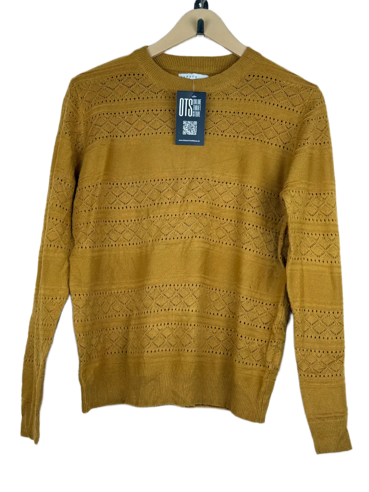 Secondhand Branded Winter Knitted Tops by Papaya, Brown Acrylic fabric, Premium condition, for Women - Online Thrift Shop Islamabad Pakistan