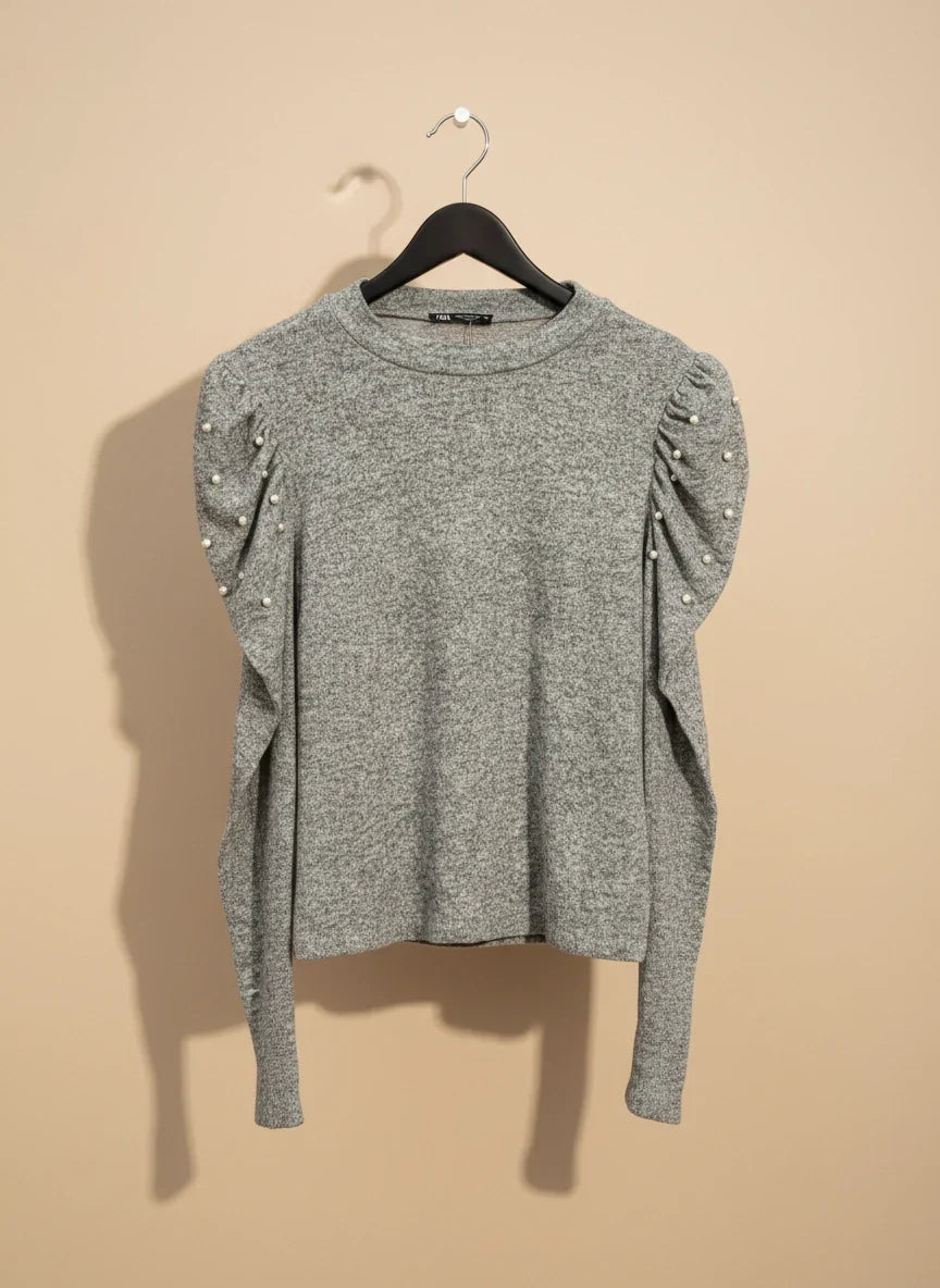 UK Imported secondhand Winter Knitted Tops - Zara brand, Grey viscose, Premium condition, for Women - Online Thrift Store Peshawar Pakistan