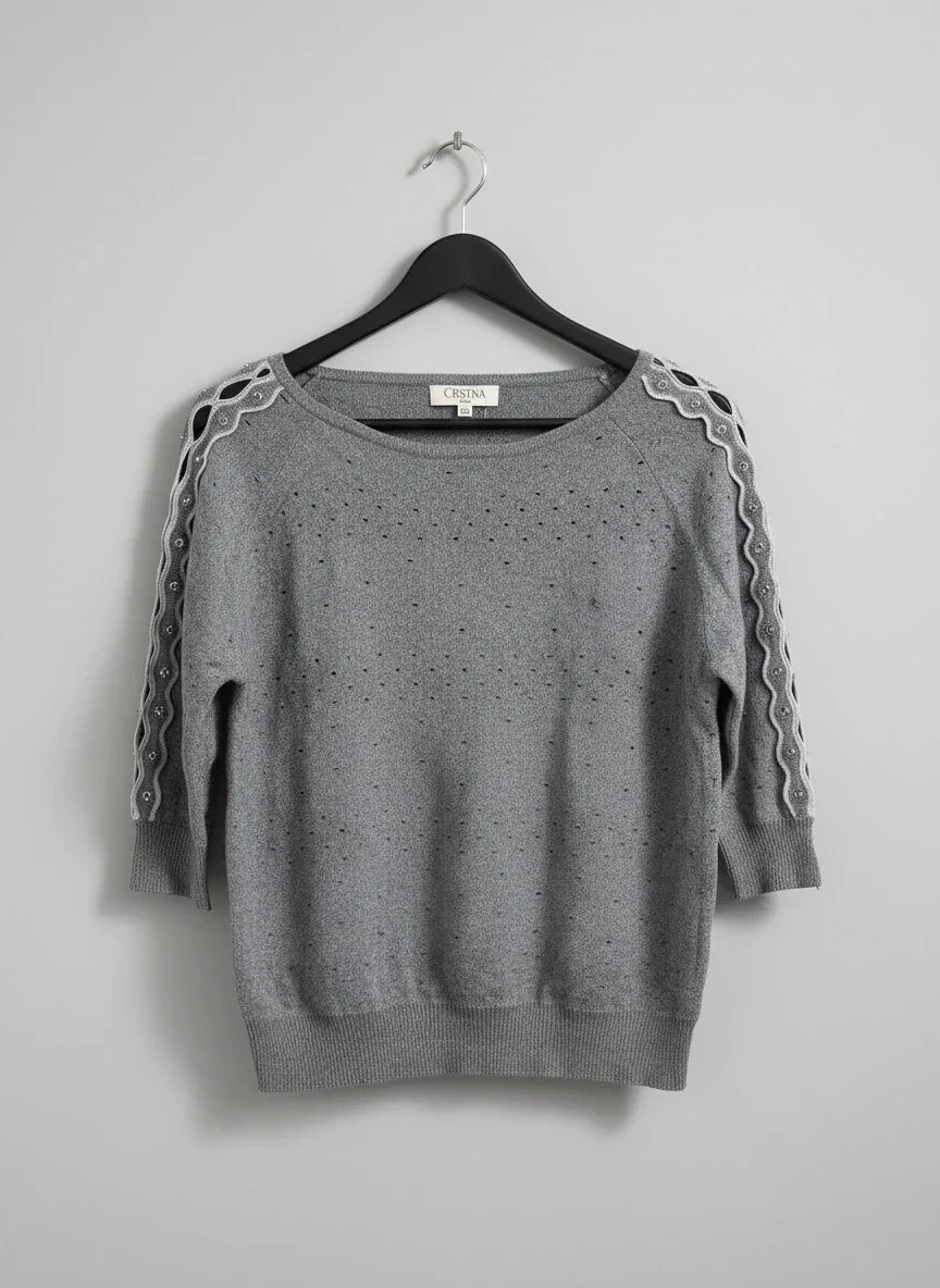 Winter Knitted Tops | cristina | Preloved Branded | Gray cotton | Premium | OTS Thrift Store Peshawar Pakistan