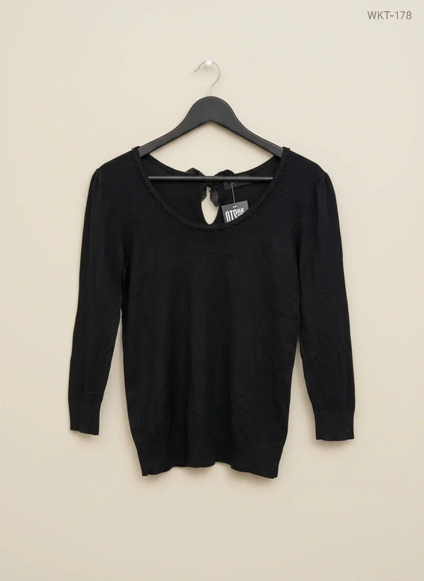 Shop Premium Winter Knitted Tops by savida | Preloved Branded Clothes | Black viscose | Women | OTS Thrift Store Peshawar Pakistan
