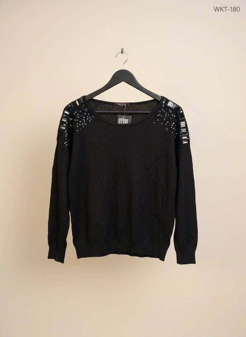 Premium Condition Winter Knitted Tops | Preloved day&night | Black viscose | Thrift Shop for Women Peshawar Pakistan | OTS
