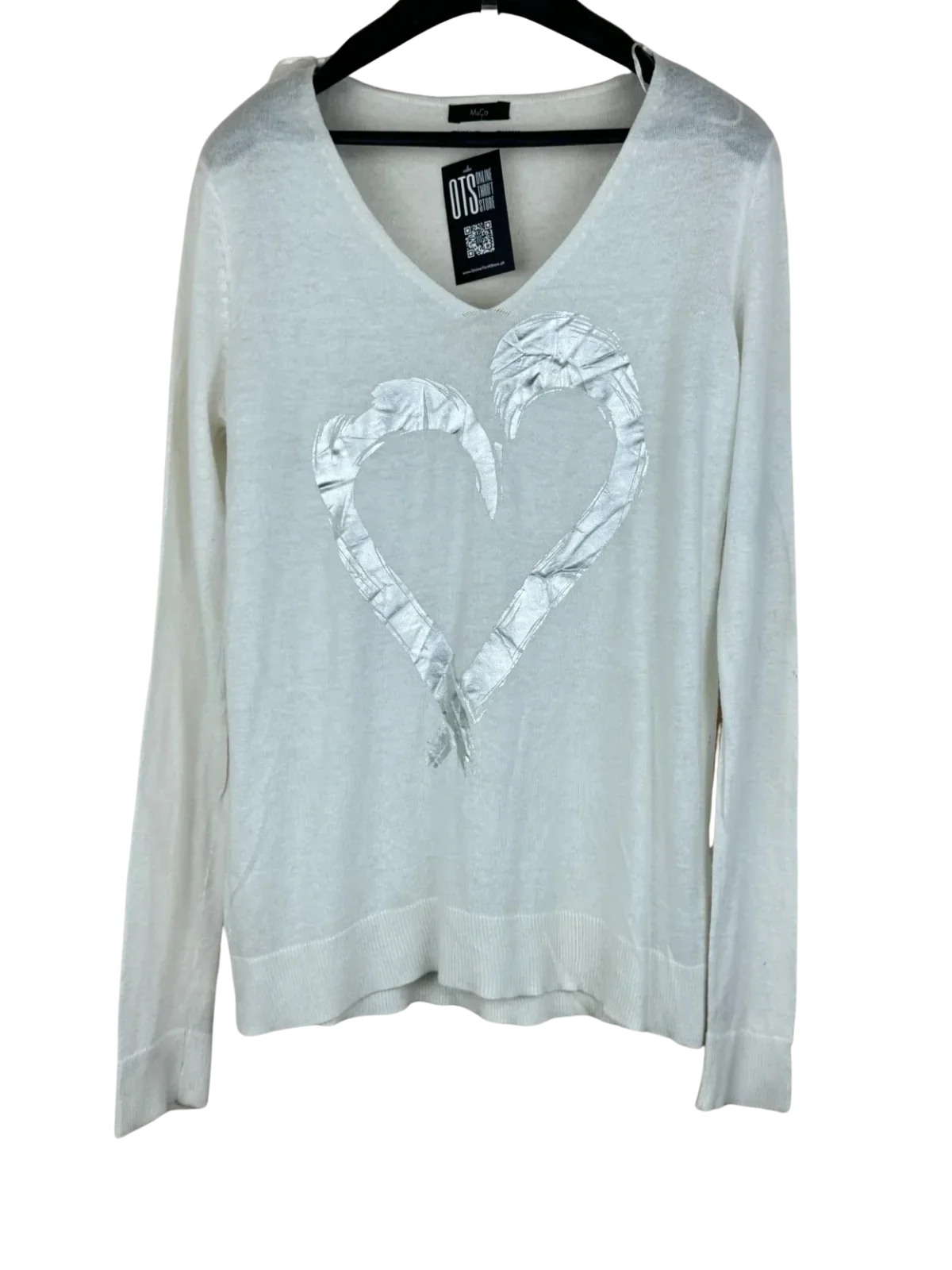 Shop Premium Winter Knitted Tops by M&Co | Preloved Branded Clothes | OffWhite Nylon | Women | OTS Thrift Store Peshawar Pakistan