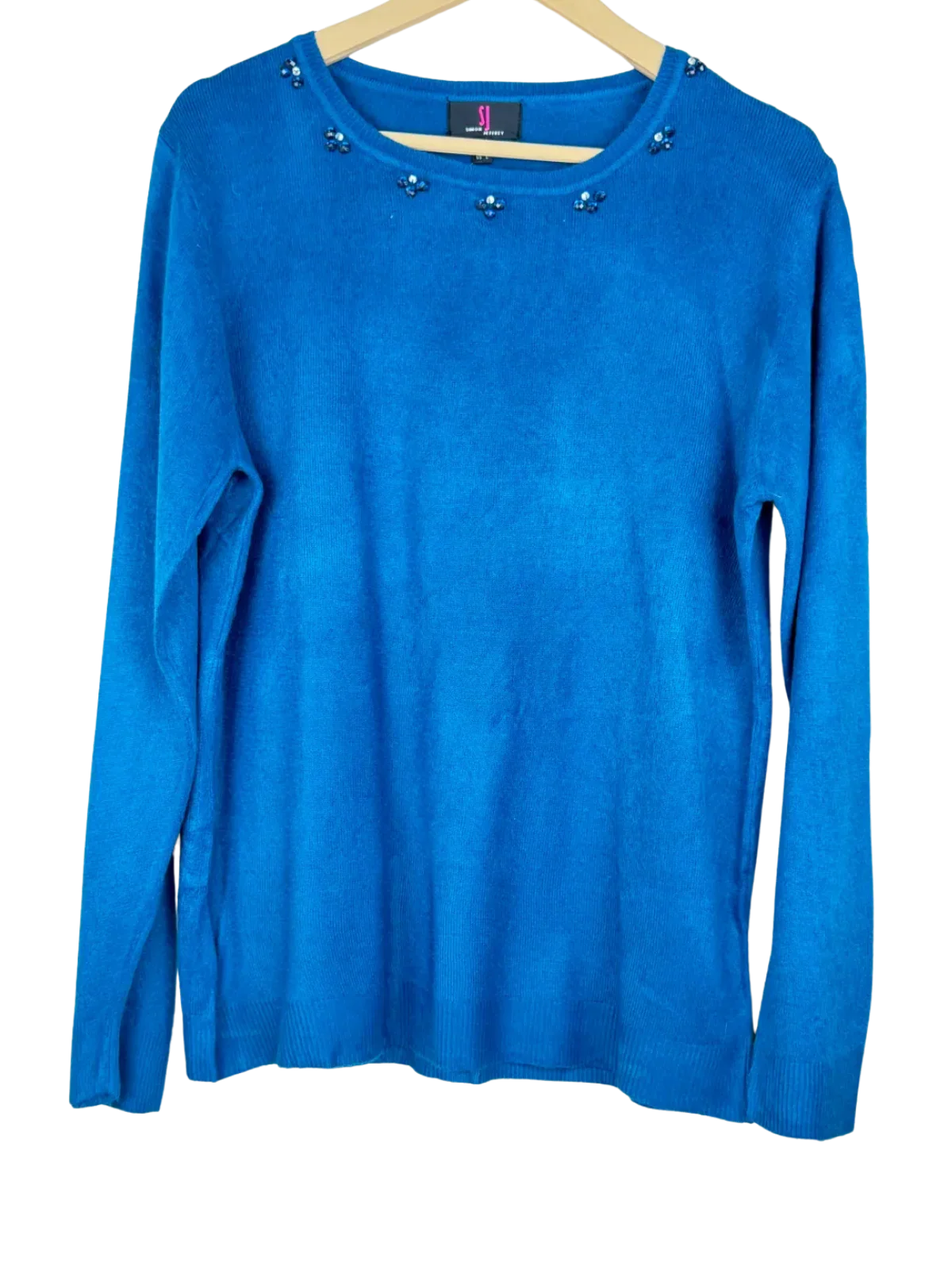 Secondhand Branded Winter Knitted Tops by Simon Jersey, Blue Acrylic fabric, Premium Plus condition, for Women - Online Thrift Shop Karachi Pakistan