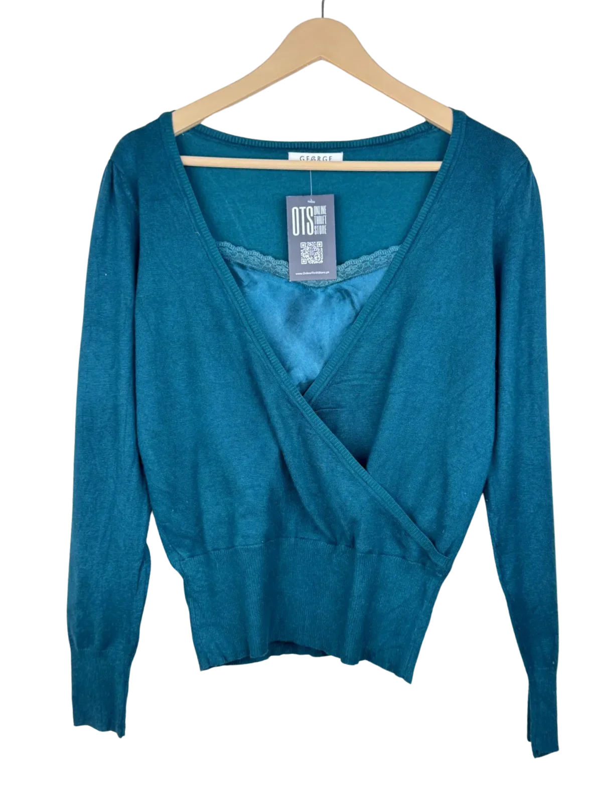 Shop Premium Plus Winter Knitted Tops by George | Preloved Branded Clothes | Green Polyester | Women | OTS Thrift Store Karachi Pakistan