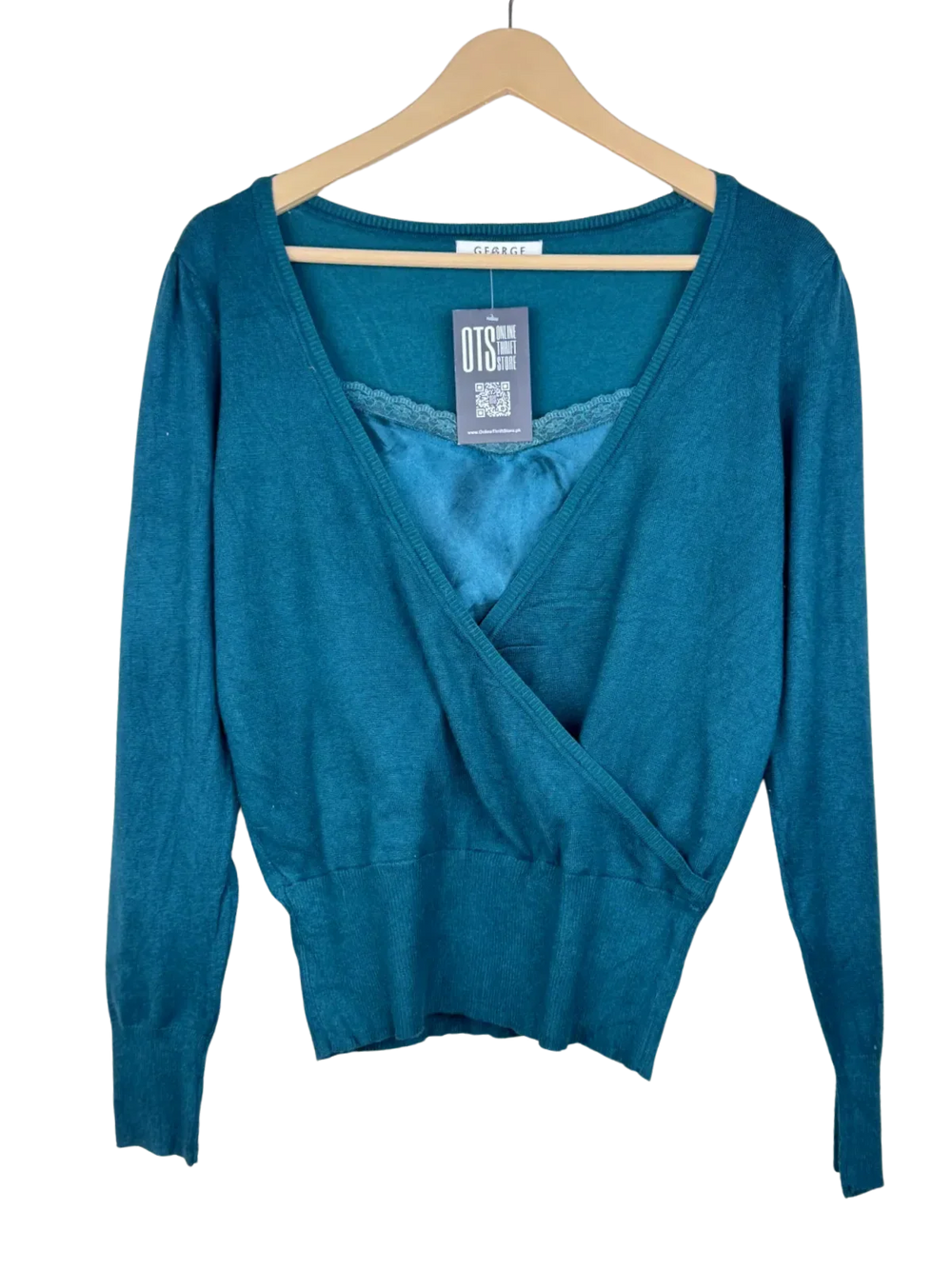Shop Premium Plus Winter Knitted Tops by George | Preloved Branded Clothes | Green Polyester | Women | OTS Thrift Store Karachi Pakistan