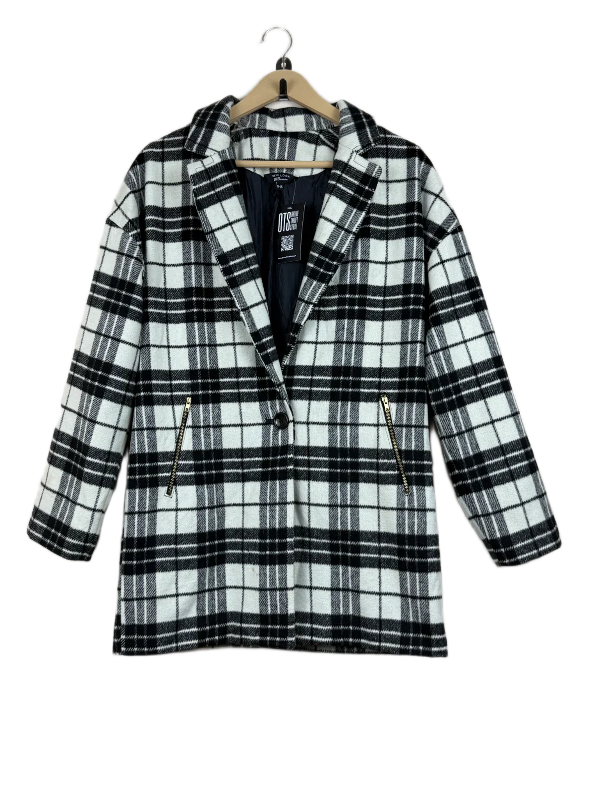 Preloved Premium Winter Long Cardigans by New Look, Black & White Polyester for Women - OTS Thrift Shop Islamabad Pakistan