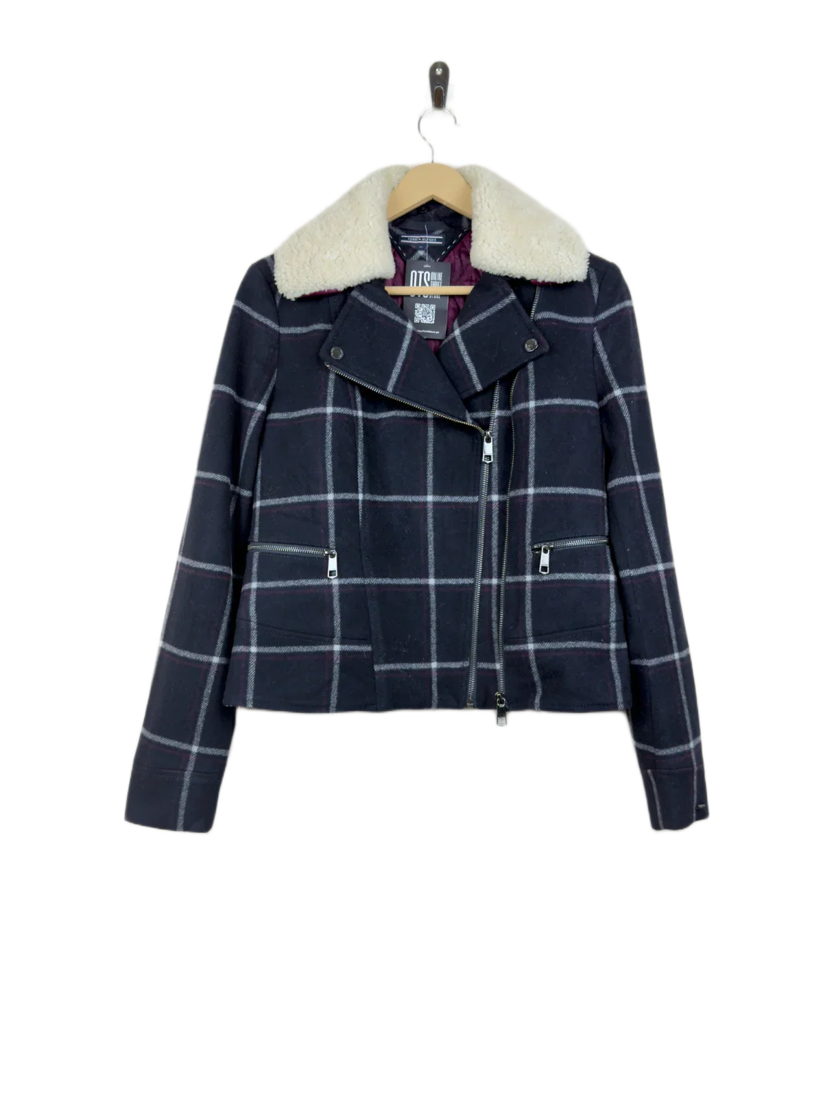 Shop Premium Winter Long Cardigans by Tommy Hilfiger | Preloved Branded Clothes | Dark Blue Polyester | Women | OTS Thrift Store Karachi Pakistan
