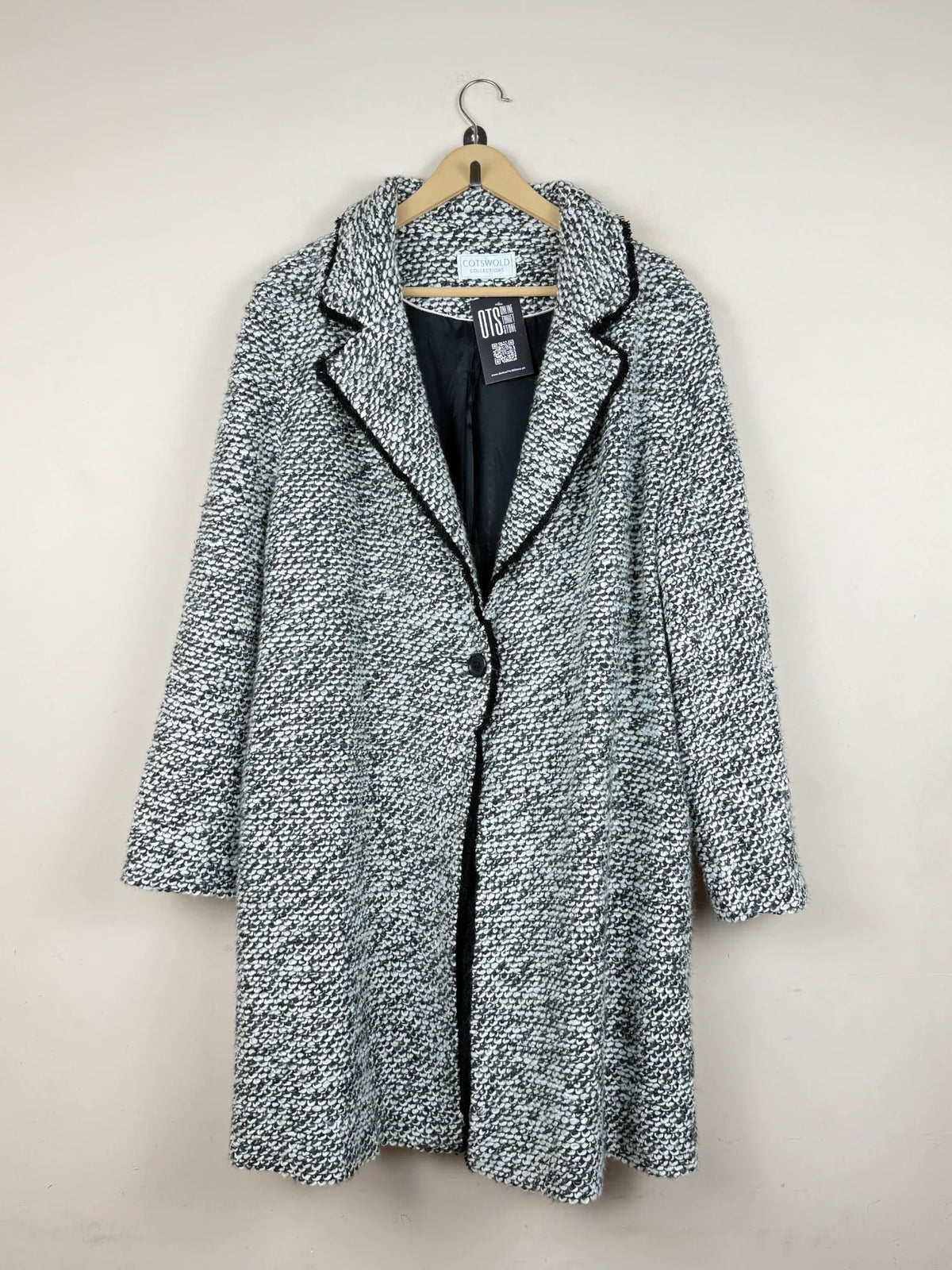 UK Imported secondhand Women's Winter Long Coat - Costswold brand, Black & White Polyester + Viscose, Excellent condition, for Women - Online Thrift Store Lahore Pakistan