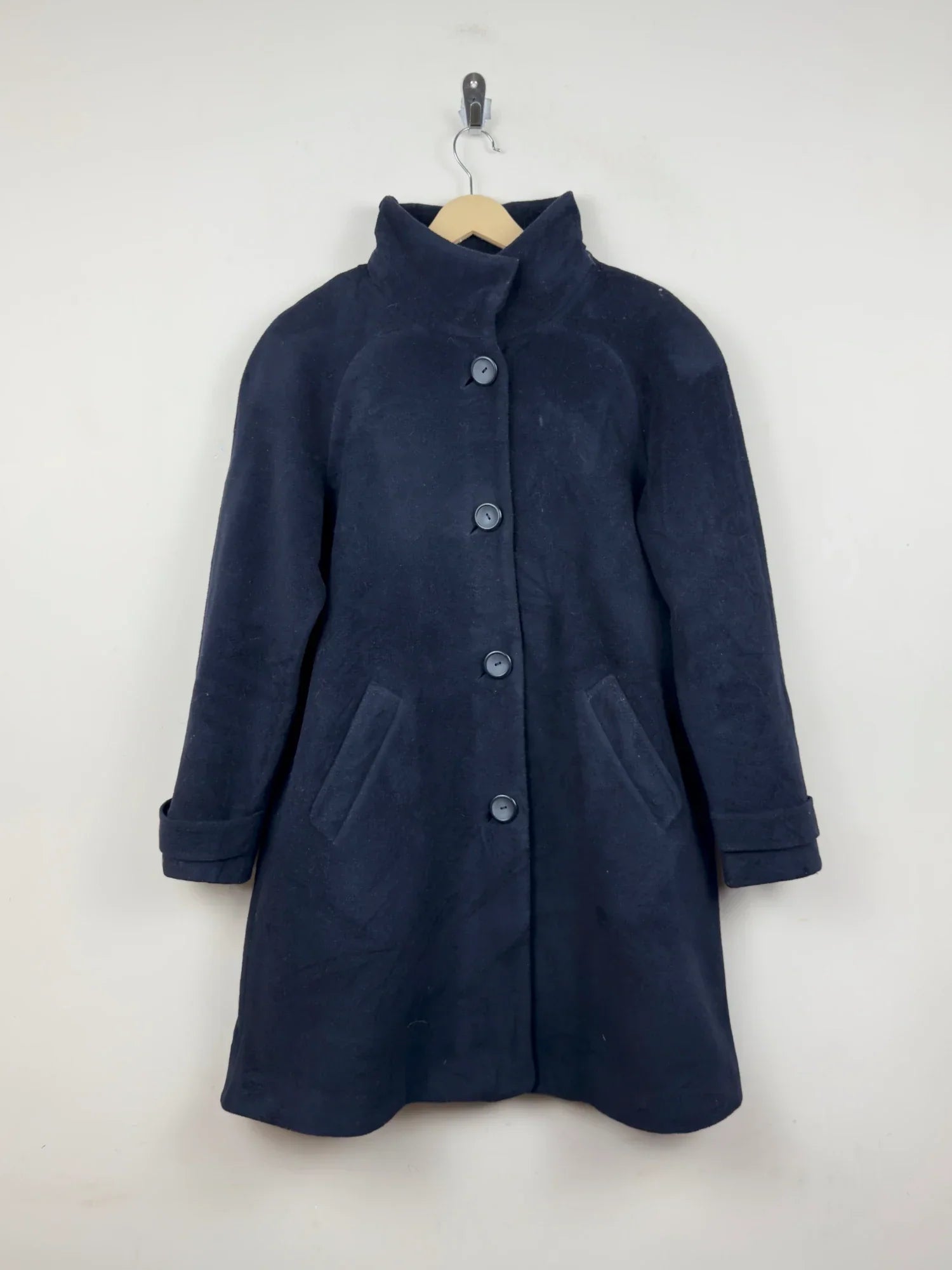 Women's Winter Long Coat | Marks & Spencer | Preloved Branded | Navy Polyester | Good | OTS Thrift Store Peshawar Pakistan