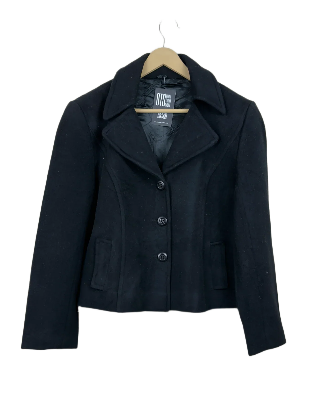 Preloved Premium Winter Long Cardigans by Hobbs, Black Wool-Acrylic blend for Women - OTS Thrift Shop Lahore Pakistan