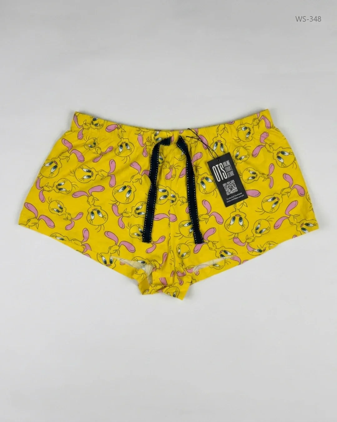 Preloved Premium Womens Shorts by LOONEY TUNES, Yellow Cotton for Women - OTS Thrift Shop Islamabad Pakistan