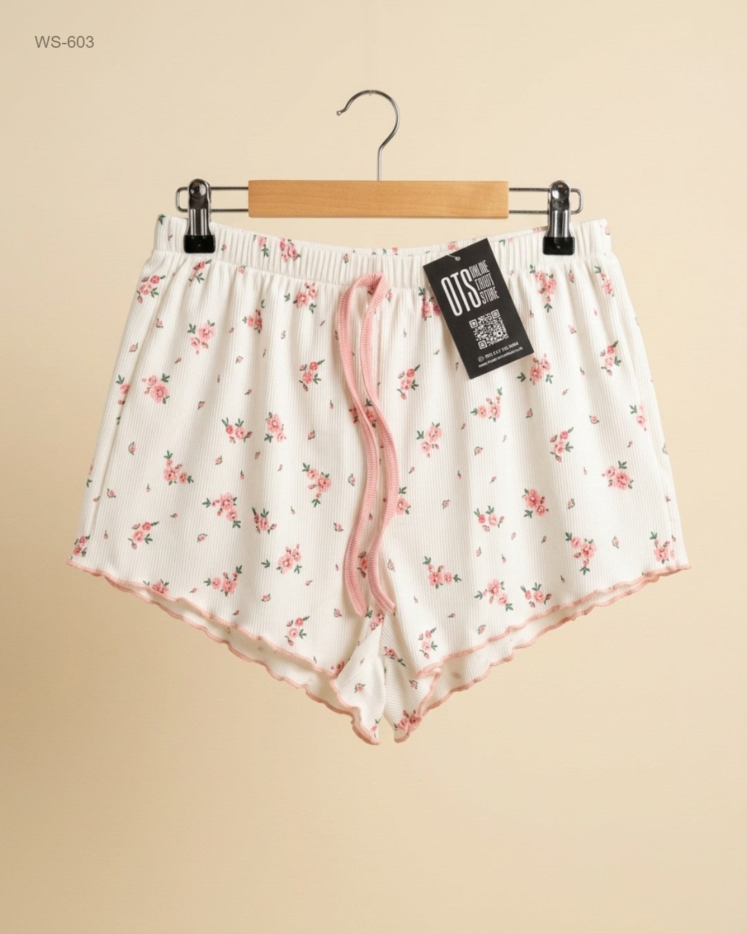 UK Imported secondhand Womens Shorts - Unknown brand, White & pink Polyester, Premium condition, for Womens - Online Thrift Store Karachi Pakistan