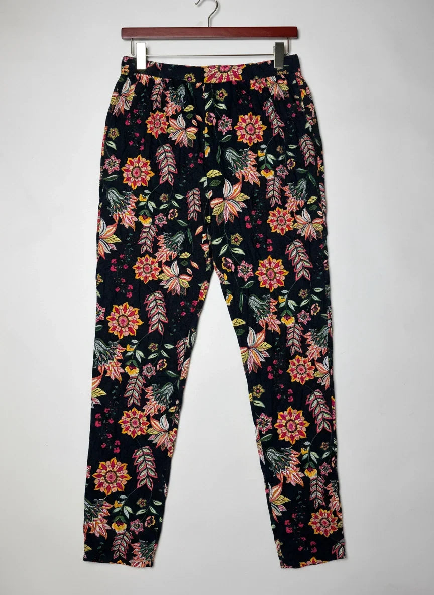 Premium Condition Womens Summer Trousers | Preloved Papaya | BLACK MULTI Polyester | Thrift Shop for Womens Peshawar Pakistan | OTS
