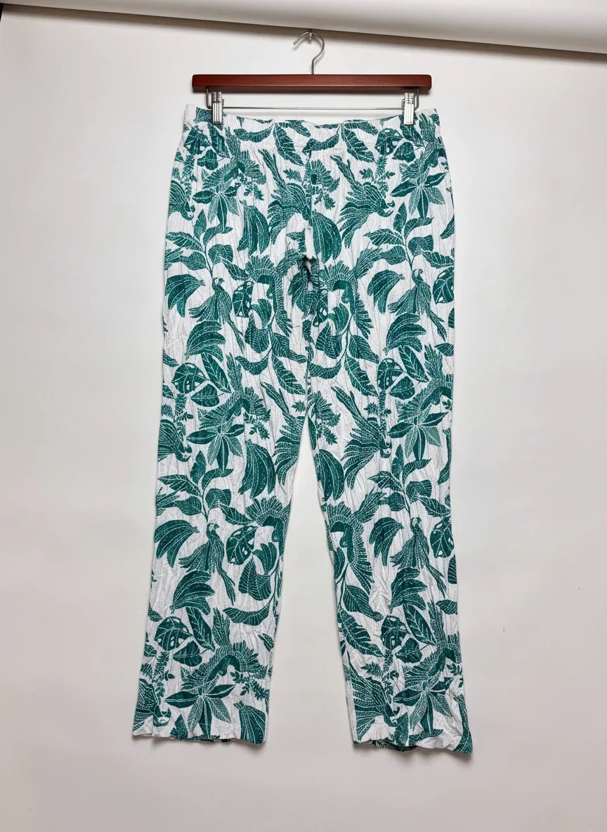 Shop Premium Womens Summer Trousers by Cut Label | Preloved Branded Clothes | WHITE GREEN Cotton | Womens | OTS Thrift Store Lahore Pakistan