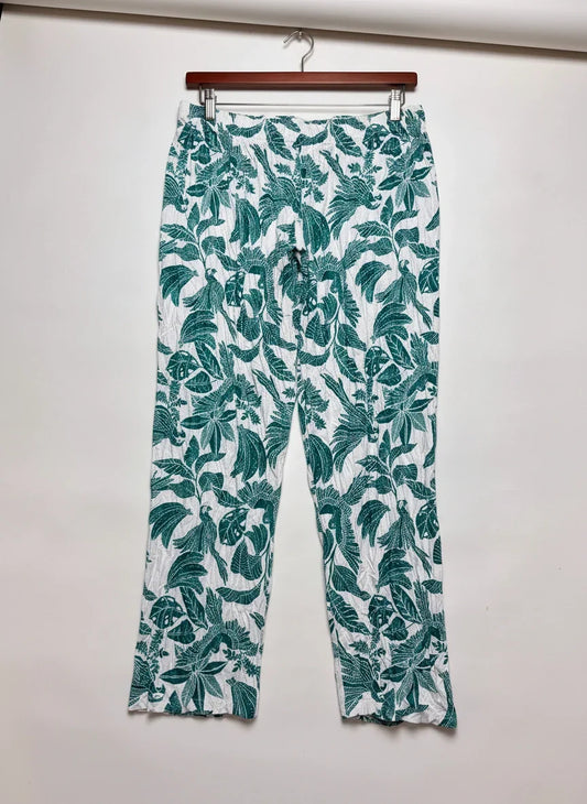 Shop Premium Womens Summer Trousers by Cut Label | Preloved Branded Clothes | WHITE GREEN Cotton | Womens | OTS Thrift Store Lahore Pakistan