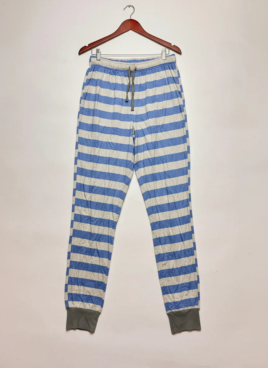 Secondhand Branded Womens Summer Trousers by Avon, blue and beidge Polyester fabric, Premium condition, for Womens - Online Thrift Shop Peshawar Pakistan